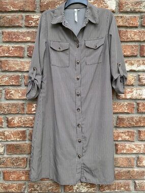 NY Collection Women's Black and White Striped Shirt Dress Size M